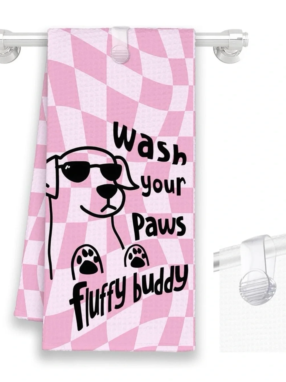 Pink fluffy buddy Dog Kitchen Towels